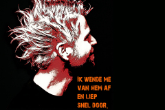 ik draaide me weg van hem, jonge man met rechtop staande haren draait zijn gezicht weg van de fotograaf