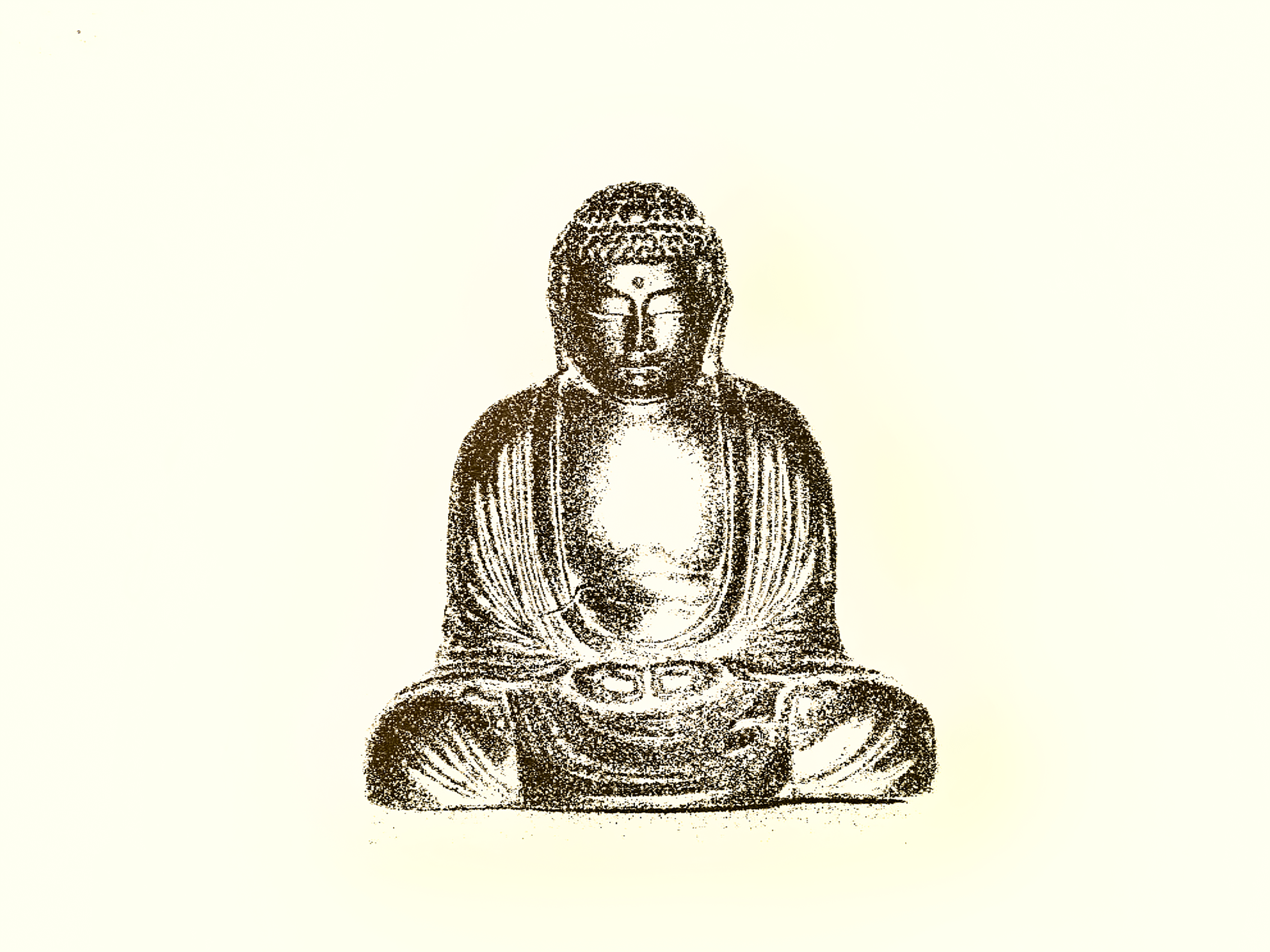Zittend Boeddhabeeld in meditatiehouding met gesloten ogen en sepia tint.